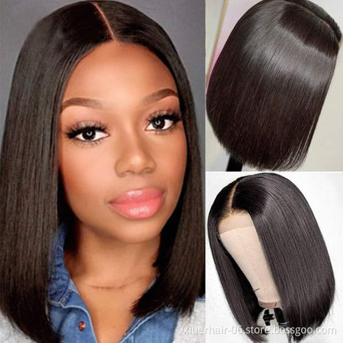 Wholesale Cheap Straight Wave Brazilian 100% Human Hair Short Bob T Palt Transparent Lace Wig Vendors